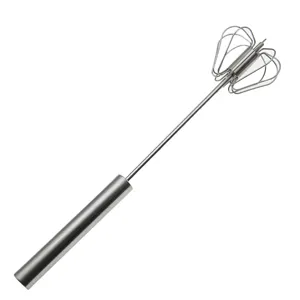 Stainless steel semi-automatic egg whisk for kitchen baking, manual push egg blender tool.