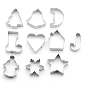 Stainless steel Christmas tree cookie cutter set, 10 piece biscuit baking molds tool.