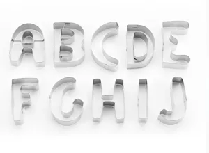 Stainless steel alphabet letter cookie cutters set for baking pastry, DIY cake fondant molds.
