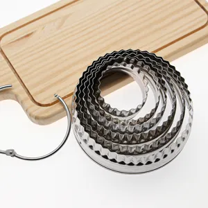 Stainless steel round fluted pastry cutter set, 6 pieces nesting baking molds for DIY.