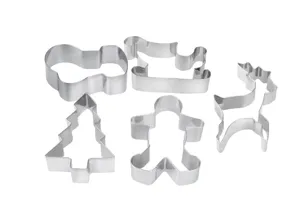 Stainless steel Christmas cookie cutter set 5 pieces gingerbread man tree baking tools