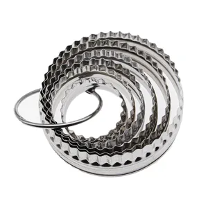 Stainless steel round scalloped cookie cutter 6pcs set pastry biscuit baking mold tool