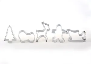 Stainless steel Christmas cookie cutters 5-piece set, durable baking mold for festive cookies.