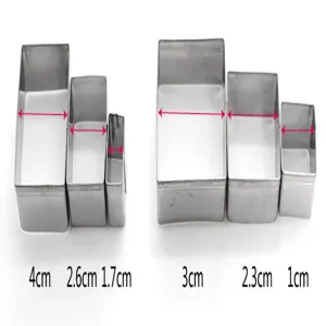 Stainless steel rectangular baking mold detail showing precise size dimensions for DIY pastry.