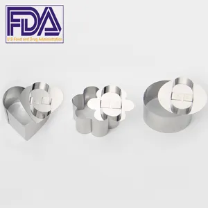 Stainless steel mini mousse ring cake molds set with pressing plates for DIY baking cookies.