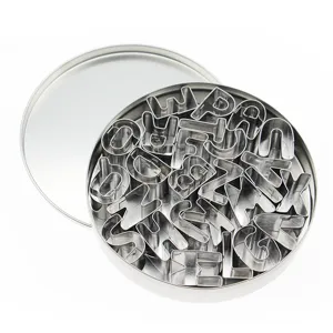 Stainless steel alphabet cookie cutters set 26 letters DIY biscuit molds in tin box