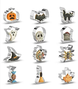 12pcs stainless steel Halloween cookie cutters set for DIY baking pumpkin skull ghost shapes
