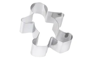 Stainless steel gingerbread man cookie cutter baking mold for Christmas and DIY pastries.