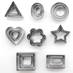 Stainless steel cookie cutter detail view, showing nested shapes for kitchen baking.