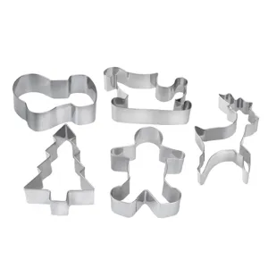 Stainless steel 5-piece Christmas cookie cutter set for baking and pastry decoration.