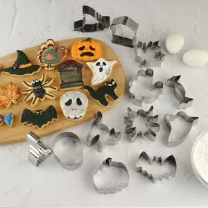 12-piece stainless steel Halloween cookie cutter set, spooky DIY baking molds for spooky treats.