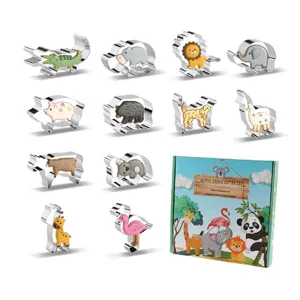 Ensemble d'Emporte-Pièces à Biscuits de Fête en Acier Inoxydable Motif Animal de Dessin Animé Avec Boîte Cadeau