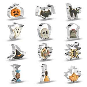 12pcs Stainless Steel Halloween Cookie Cutter Set DIY Baking Mold Holiday Biscuit Tools
