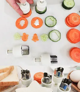 10-piece stainless steel sandwich cutter set, vegetable fruit cookie molds with push handles.
