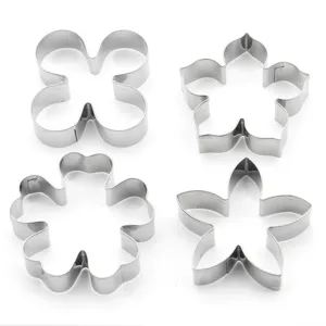 Stainless steel 4-piece flower cookie cutter set, 3D metal baking mold for DIY pastry.
