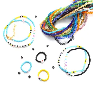 DIY handmade colorful glass seed bead bracelets necklaces and rings set with flower charms