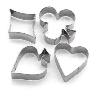 Set di 4 stampi per biscotti con semi di poker in acciaio inossidabile per dolci.