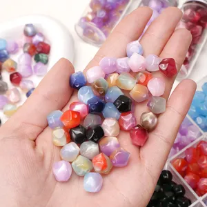 Colorful resin gradient cat eye octagonal loose beads for DIY jewelry making and craft supplies.