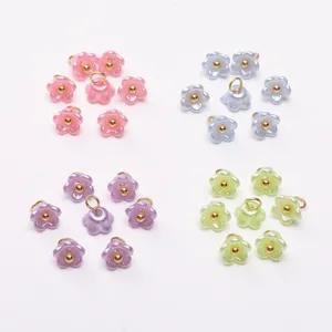 Mini resin pearl five-petal flower charms with loops for DIY jewelry bracelet crafting main image