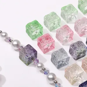 Colorful Glass Square Beads Crackle Crystal Loose Beads For DIY Phone Chain Car Hanging Jewelry Making Accessories