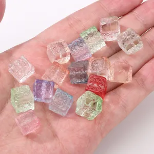 Colorful transparent glass square cracked beads for DIY phone chains and jewelry making accessories.