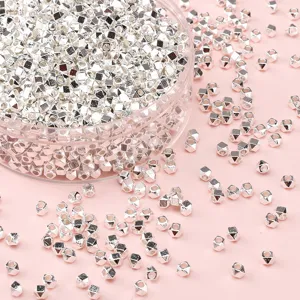 Silver plated loose beads faceted cube spacer beads DIY handmade jewelry bracelet making supplies