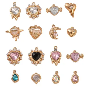 Alloy Rhinestone And Artificial Pearl Heart Pendant DIY Jewelry Making Accessories Gold Water Drop Star Charms