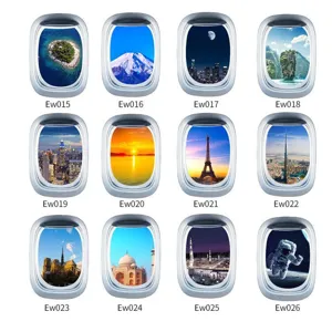 3D Airplane Window Wall Sticker Eiffel Tower Sunset Wall Decal Kids Room Decor
