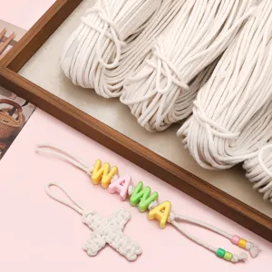 3mm cotton cord DIY handmade macrame string with letter beads charm and braided cross accessory.