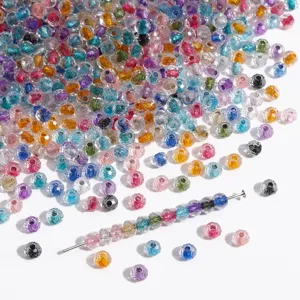 Colorful crackle glass beads detail showing vibrant sparkly core and texture for DIY jewelry.