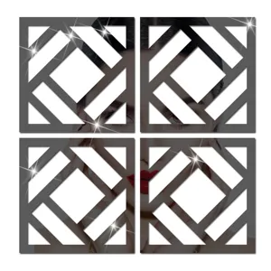 Acrylic mirror wall sticker detail view, geometric 3D puzzle design for home decor styling.