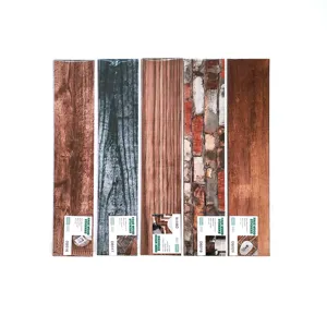 Faux wood and brick stickers set, self-adhesive waterproof tile wall floor decor.