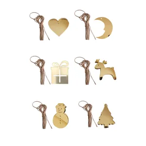 Gold mirror acrylic Christmas hanging decorations set with hemp ropes for wall decor.