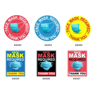 Safety face mask required warning sticker sign and social distancing floor decal set XG022-XG027