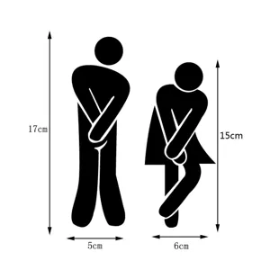 Panneau de toilette en acrylique avec dimensions, autocollant silhouette homme et femme.