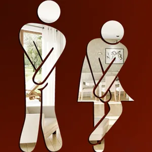 sticker mural miroir acrylique 3d wc salle de bain enseigne decoration maison bureau