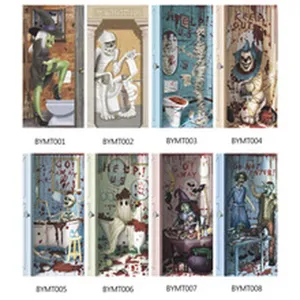 Halloween spooky door stickers set, horror character wall decals, party decor details.