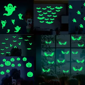 Luminous Halloween wall stickers glowing bats ghosts pumpkins glow in the dark window decals