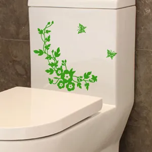 Pegatina de inodoro de mariposa floral verde adhesivo de pared extraíble para baño