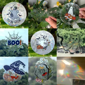Adhesivos holográficos de ventana de Halloween atrapasueños arcoíris fantasma decor