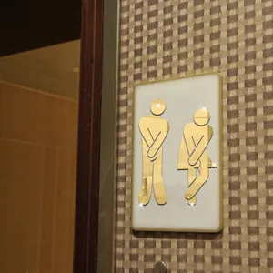 3D acrylique miroir toilette signe autocollant mural doré pour salle de bain bureau bar