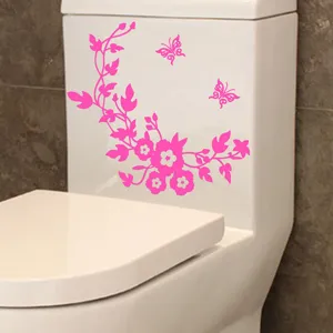 Pegatina de baño de mariposa de flor rosa adhesivo de pared impermeable extraíble vista.