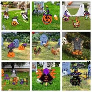 Estaca de Jardín de Halloween Fantasma Calabaza Bruja Gato Letrero Acrílico Decoración de Fiesta de Césped al Aire Libre