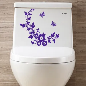 Adhesivo de Inodoro de Vid Vaca Mariposa PVC Impermeable Adhesivo de Pared Extraíble Floral Baño Decoración del Hogar
