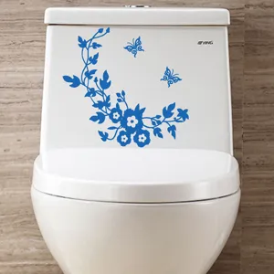Adhesivo de baño con mariposa y flor, pegatina de pared de vinilo extraíble para el inodoro.
