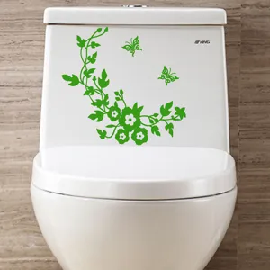 Pegatina de inodoro de mariposa de vid verde para baño adhesivo de pared removible