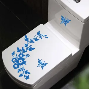 Adhesivo para inodoro mariposa flor vid azul pegatina de pared extraíble impermeable