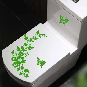 Pegatina de baño de mariposa verde y flor extraíble impermeable decoración de aseo