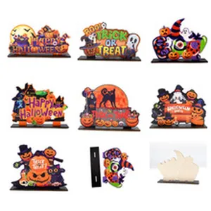 Halloween wooden tabletop decorations, creative festival party desktop ornaments, pumpkin ghost signs.