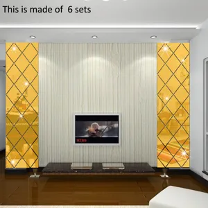 Ensemble d'autocollants muraux miroir diamant en acrylique, autocollants décoratifs dorés.